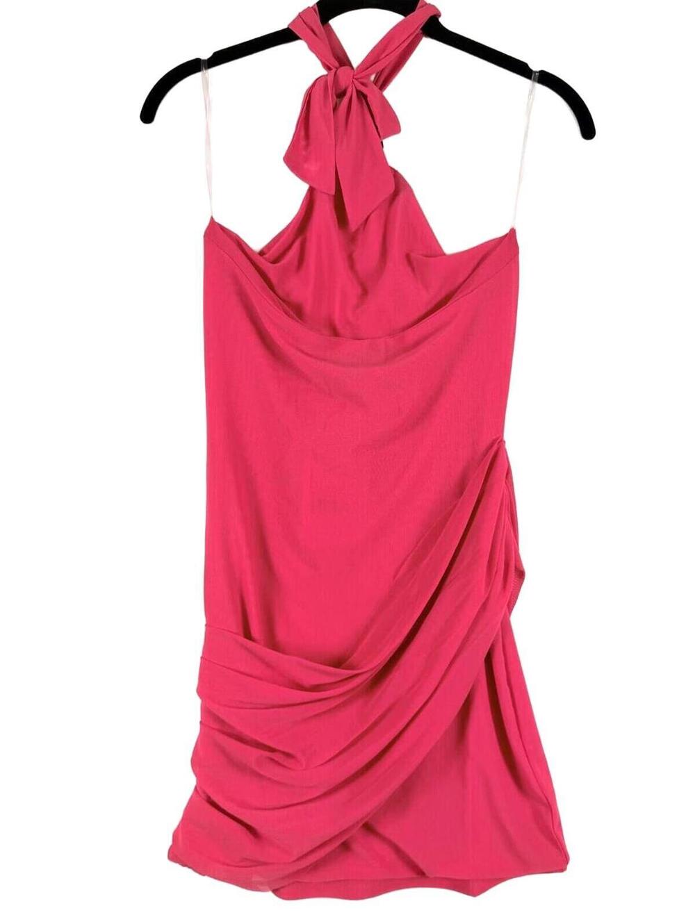 Peppermayo Henrietta Mini Dress Pink Halter Gold Hardware Ruched Bodycon Size 2 - Picture 2 of 8